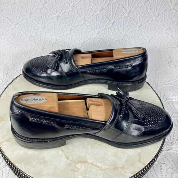 Allen Edmonds Shoes Mens Size 10.5 Black Leather Basket Weave Tassel Loafers - Picture 10 of 14
